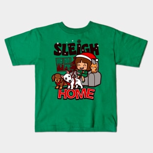 Sleigh Home Cute Kawaii Christmas Cartoon For Pet Lovers Kids T-Shirt